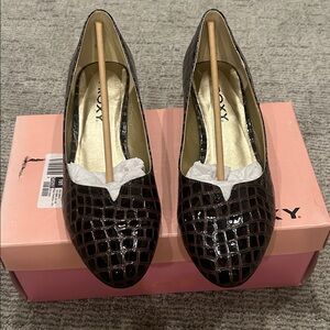 Proxy Emastine-PR Women's wedge heels in a reptile patent brown croco print 11